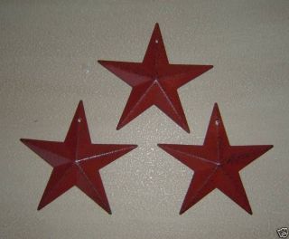 Primitive Barn Star Ornament Ornie Set/3 Burgandy 5.5