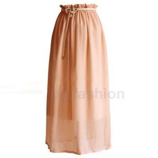 HOT SALE!Women Lady Girl Chiffon Pleated Retro Long Maxi Skirt Elastic