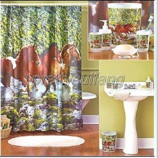 e Wild Horses Brown Pictrue Bathroom Fabric Shower Curtain ps096