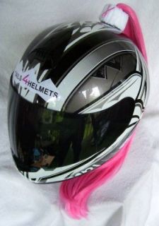 Pink Breast Cancer Helmet Ponytail~Motor cycle Snowmobile Skateboard