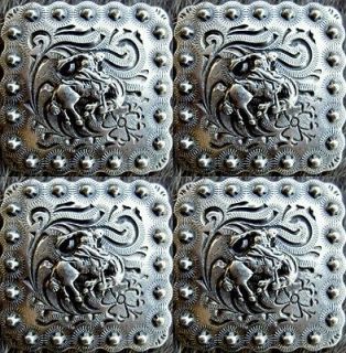 Silver Bronc Rider Conchos Horse Saddle Headstall Tack Bridle Rodeo