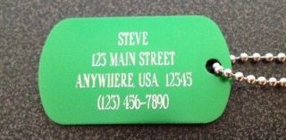 METAL ALUMINUM DOG TAG WITH CHAIN PERSONALIZED UP TO 4 LINES EACH SIDE