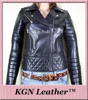GENUINE SOFT INDIAN SHEEP LEATHER WOMENS PROTECTIVE QUILTED BIKER