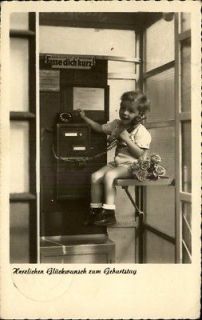 Girl in German Telephone Booth Old Fashioned Phone REAL PHOTO POSTCARD