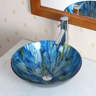 New Bathroom Lt.Blue Glass Vessel Sink & Chrome Single Lever Faucet
