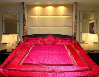 INDIAN SILK COATING EMB BROCADE BED COVER SEQUINS BEDSPREAD PINK