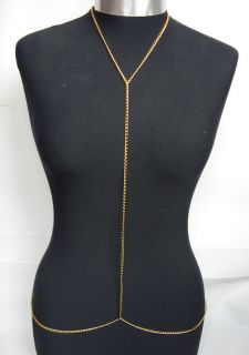 Gold Tone Cross Body, Belly, Harness Slave Chain Necklace, Hen Party