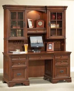 WARM CHERRY HOME OFFICE CREDENZA AND HUTCH WOOD FURNITURE KEYBOARD