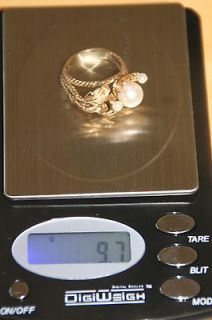 14K Yellow Gold Pearl Diamond Ring 9.7 GRAMS Size 8 1/2 or 9. or Scrap