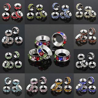 Multi Colored Crystal Spacers European Beads Fit Charm Bracelet 10x4mm