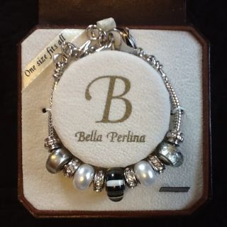 Bella Perlina Silver And Pearl European Crystal Charm Bracelet NIB
