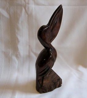 SOLID WOOD Hand Carved Figurine Sculpture Paperweight Pelican Sea Bird