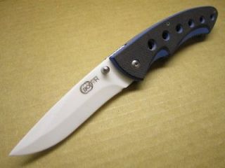 CERAMIC FOLDING POCKET KNIFE WHITE 3.25 BLADE G 10 BLACK BLUE HANDLE