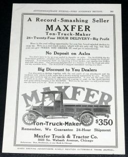 1917 OLD MAGAZINE PRINT AD, MAXFER BODIES, ONE TON FORDS, TON TRUCK