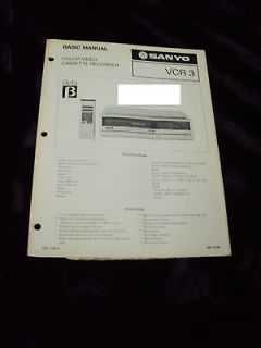 Original Vintage Sanyo BETA VCR 3 VCR3 Betacord Betamax SERVICE MANUAL