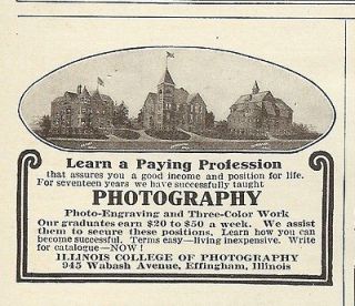 1913 old magazine print AD~ILLINOIS COLLEGE of PHOTOGRAPHY~Ef fingham