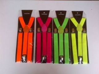 New Bright Colourful Braces Suspenders Adjustable Unisex Neon fancy