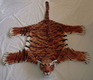 LOT OF 3 BEAUTIFUL TIGER RUGS soft faux skin carpet pillow big cat