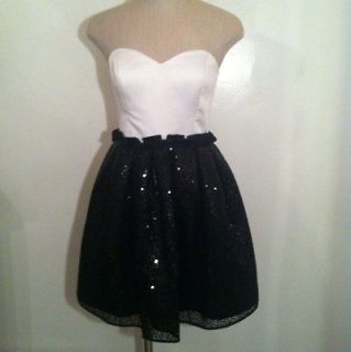 BETSEY JOHNSON Black And White Satin Sequin Bustier Mini Dress size 8
