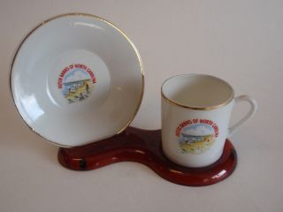 Vintage Outer Banks North Carolina Souvenir Teacup Saucer Set & Stand