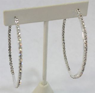 eli k SILVER PLATE & CLEAR CRYSTALS INSIDE/OUT LARGE HOOP EARRING