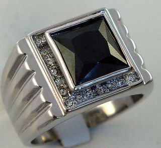 MENS Black SAPPHIRE simulated ring PROFESSIONAL CLASS WHITE GOLD