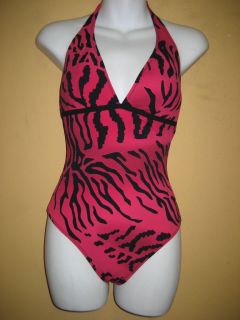 NEW SILVER GOTTEX SEXY MAGENTA TIGER HALTER BATHING SUIT SWIMSUIT SZ