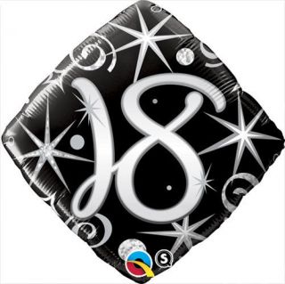 HAPPY 18TH BIRTHDAY 18 DIAMOND balloon ELEGANT SPARKLES & SWIRLS