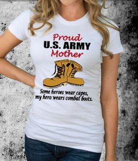 PROUD ARMY MOM HEROES WEAR COMBAT BOOTS T SHIRT TSHIRT MOTHERS DAY MY