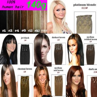 10pcs 140g clip on 100% real remy human hair extensions blonde/ brown