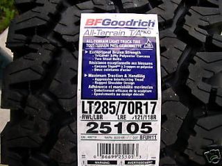 New LT 285 70 17 BFGoodrich All Terrain KO Tires LRE