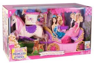 NEW BARBIE PRINCESS CHARM SCHOOL POP UP CANOPY CARRIAGE WITH HORSE