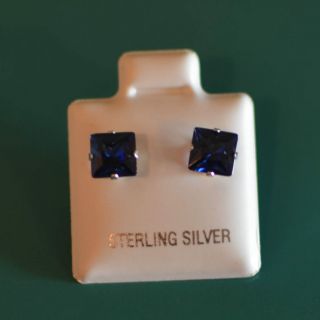 Square Sapphire CZ September Birthstone Prong Earrings Cubic Zir