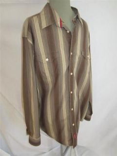 CHAPS DENIM L Brown Striped Western Look Cotton LS Shirt EXCELLENT