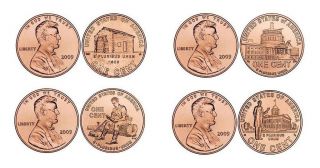 COMPLETE 8 COIN 2009 P&D LINCOLN BICENTENNIAL PENNY/CENT SET *BU*