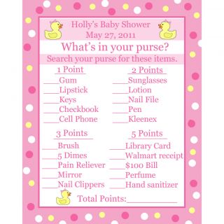 24 Baby Shower Game Cards Whats In Your Purse Game   Pink Rubber
