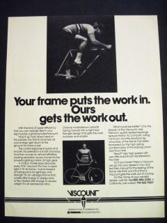 1977 image of Man Riding a Viscount Bicycle Frame 70s Bike Print Ad