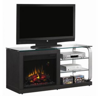 BLK TV Electric Fireplace Heater Media Console Glass Stand