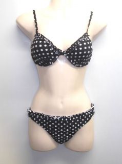 New Black and white Vtg 1950’s Pinup Polka Dot Frill Bikini