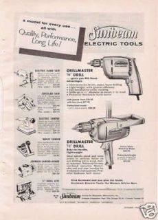 1958 VINTAGE AD Sunbeam Electric Tool DrillMaster Drill