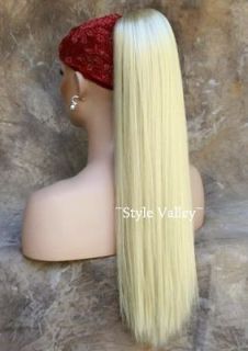 Blonde clip in/on Ponytail Long Hair piece Bone Straight Extension