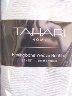 NIP Set of 4 Tahari Home White Herringbone Weave 18 x18 Cloth Fabric