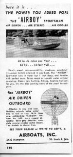 1956 Vintage Ad The Airboy Sportsman Air Outboard Boats Airboats Inc