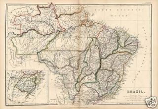 Beautiful Antique Blackie Map of Brazil HC Folio 1860