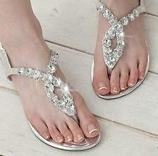 crystal bling rhinestones flat sandals flip flop beads WOMEN shoes