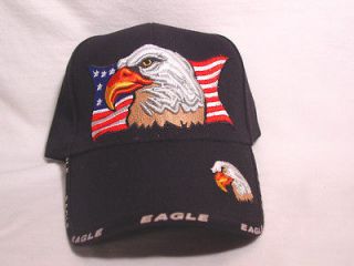 Eagle w/ American Flag Velcro Adjustable Hat   Nice Raised Embroidery