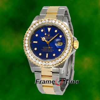 18K Gold/SS Steel Blue Diamond Bezel Oyster 2 Tone Watch 16613
