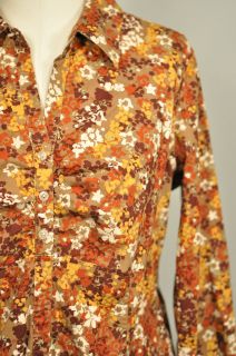 Bob Timberlake Brown Rust White Yellow Floral Print Ruched Blouse Size