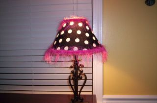 Custom Made Polka Dot Lamp Shade With Pink Fringe