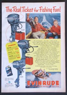 1951 EVINRUDE Outboard Boat Motors magazine Ad fishing boating skiing